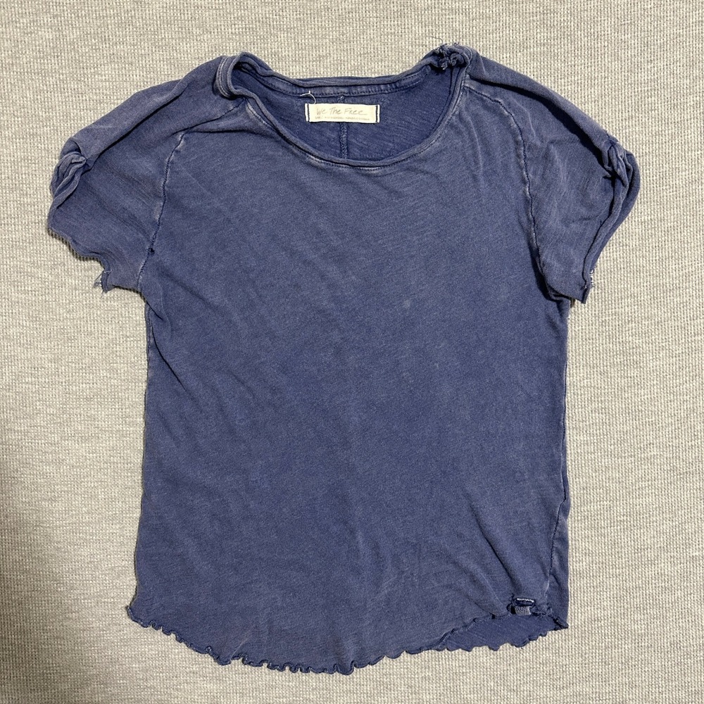 We The Free Free People Blue Purple Short Sleeve Distressed Raw Hem Tee Shirt S